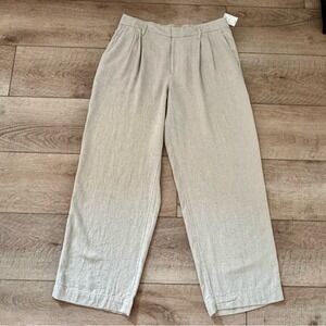 Relaxed Fit Pleated Wide Leg Linen Women's Trouser Pants Light‎ Brown Size 14